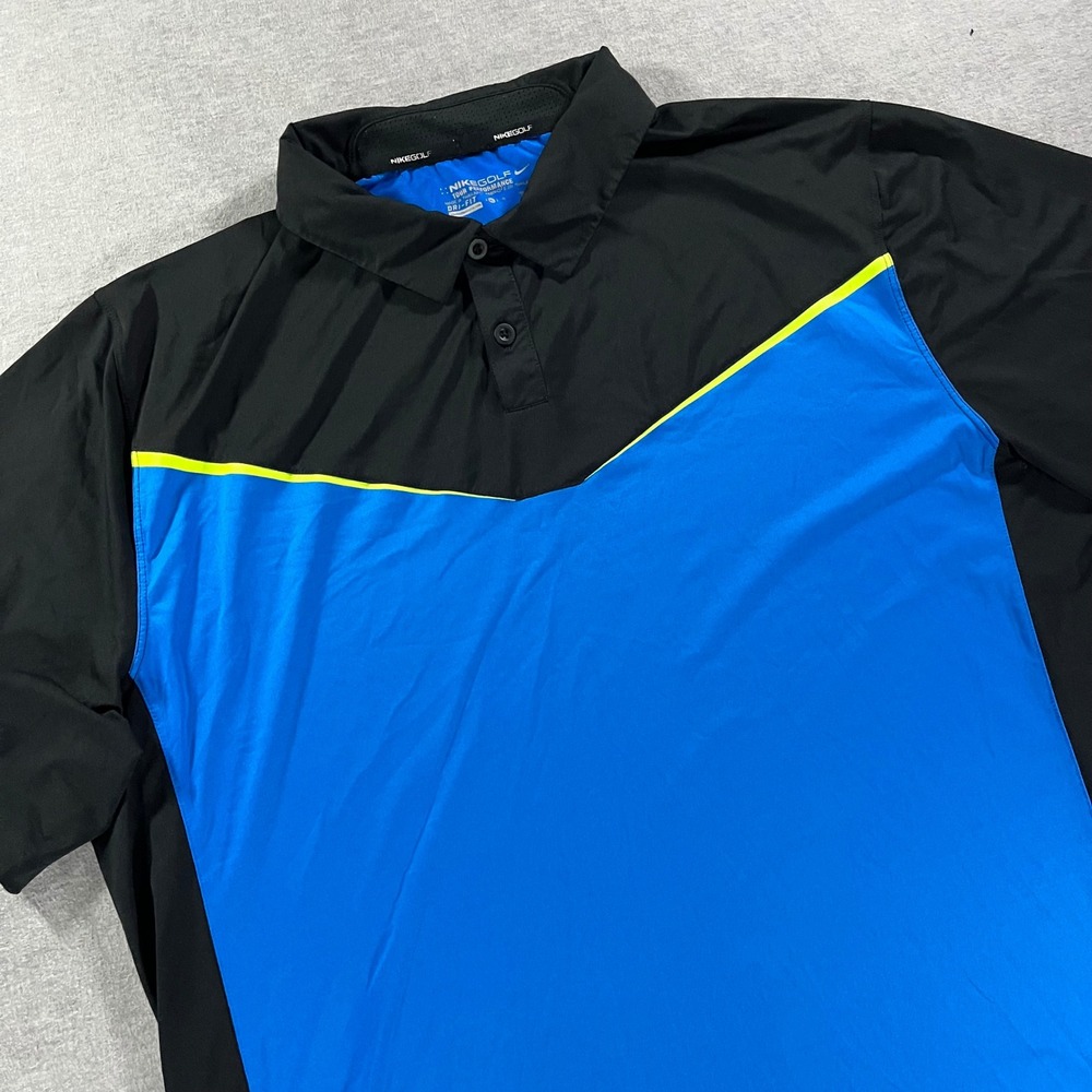 Nike Golf Tour Performance Dri-FIT Polo Shirt Mens XL Blue Black Colorblock